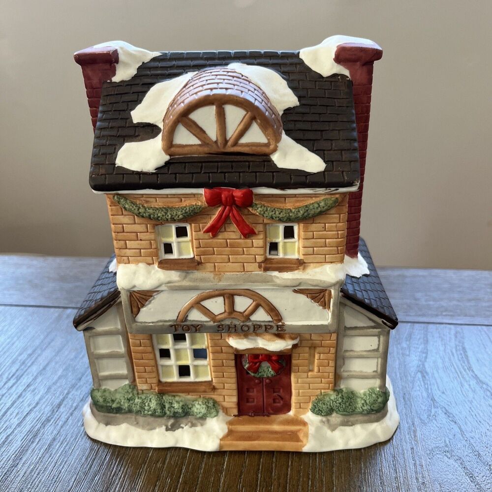 Hand-Painted Porcelain Light Toy Shoppe christmas village House 7in x 6in